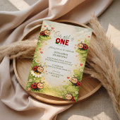 Rustic Floral Lady Bug 1st Birthday Kaart