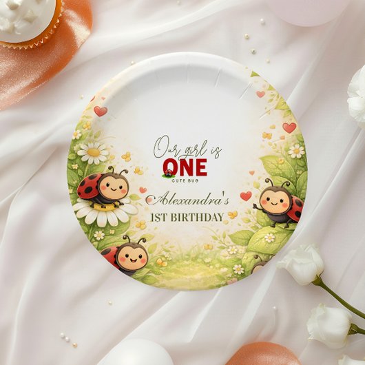 Rustic Floral Lady Bug 1st Birthday Papieren Bordje