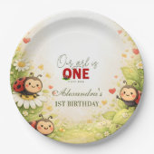 Rustic Floral Lady Bug 1st Birthday Papieren Bordje (Voorkant)