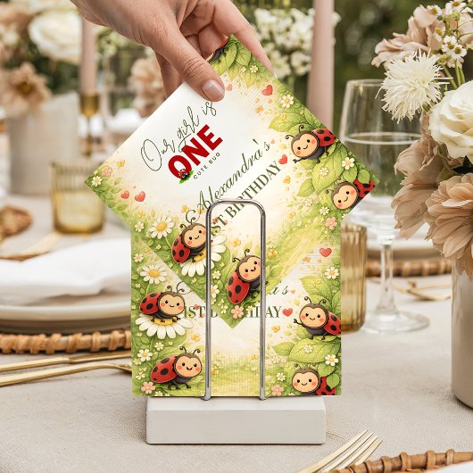 Rustic Floral Lady Bug 1st Birthday Servet