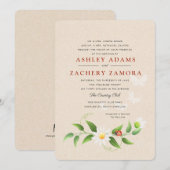 Rustic Floral Ladybug Butterfly Wedding Invitation Kaart (Voorkant / Achterkant)