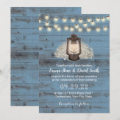 Rustic Floral Lantern Dusty Blue Barn Wood Wedding Kaart (Voorkant / Achterkant)