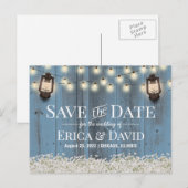 Rustic Floral Lantern Dusty Blue Save the Date Aankondigingskaart (Voorkant / Achterkant)