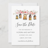 Rustic Floral Lantern Wedding Save the Date (Voorkant)