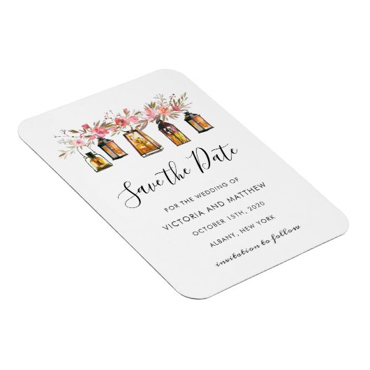 Rustic Floral Lantern Wedding Save the Date Magneet (Rechterzijde)