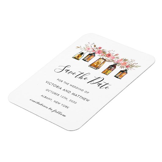 Rustic Floral Lantern Wedding Save the Date Magneet (Linkerzijde)