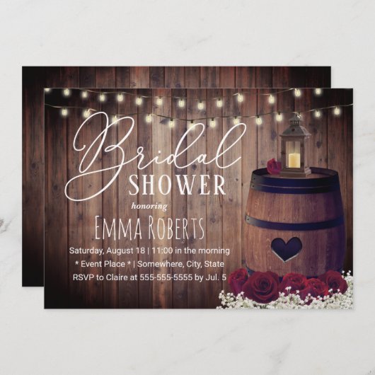 Rustic Floral Lantern Wine Barrel Vrijgezellenfees Kaart (Voorkant / Achterkant)