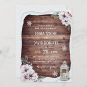 Rustic Floral  Lantern Winter Wedding Kaart (Voorkant / Achterkant)