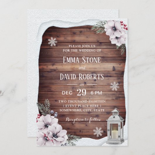Rustic Floral Lantern Winter Wedding Kaart (Voorkant / Achterkant)