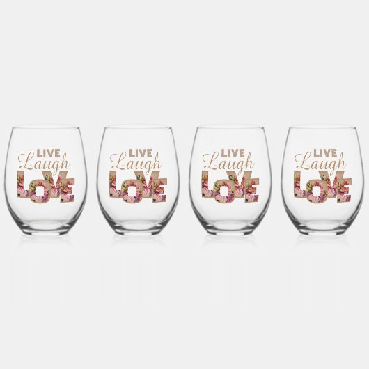 Rustic Floral Letters Live Laugh Love  Wijnglas Zonder Voet (Voorkant)