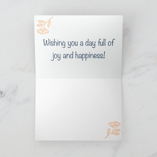 Rustic Floral Light Orange Birthday Kaart (Binnen)