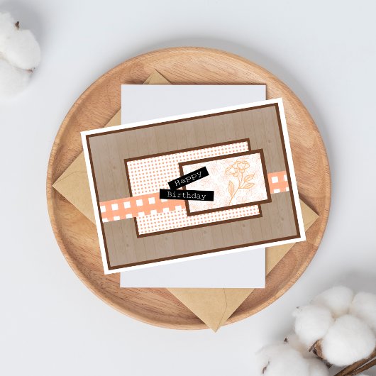 Rustic Floral Light Orange Birthday Kaart