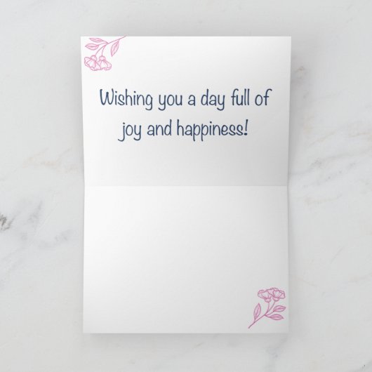 Rustic Floral Light Pink Birthday Kaart (Binnen)