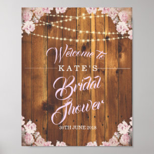 Rustic Floral Light String Wood Vrijgezellenfeest  Poster