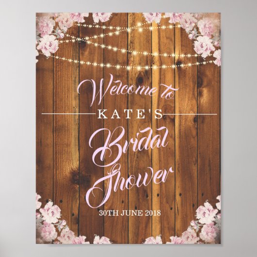 Rustic Floral Light String Wood Vrijgezellenfeest  Poster (Voorkant)