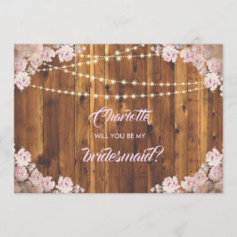 Rustic Floral Light Strings Wooden Bridesmaid Kaar Kaart