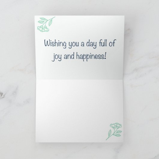 Rustic Floral Light Turquoise Birthday Kaart (Binnen)