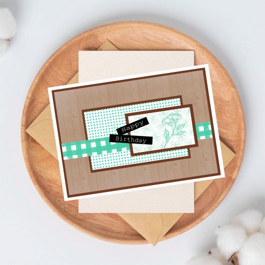 Rustic Floral Light Turquoise Birthday Kaart