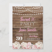 Rustic Floral Lights Birthday Party Roos Sweet 16 Kaart (Voorkant)