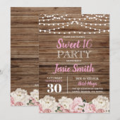 Rustic Floral Lights Birthday Party Roos Sweet 16 Kaart (Voorkant / Achterkant)