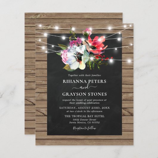 Rustic Floral Lights budget Weddenschap (Voorkant / Achterkant)