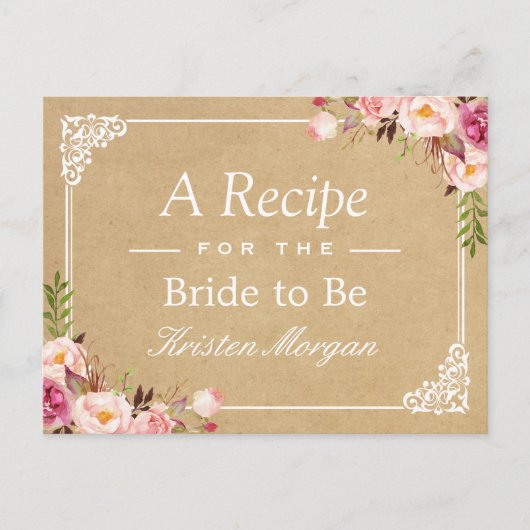 Rustic Floral Lijst Kraft Vrijgezellenfeest Recipe Briefkaart (Voorkant)