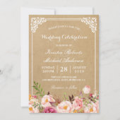 Rustic Floral Lijst Kraft | Weddengeviering Kaart (Voorkant)