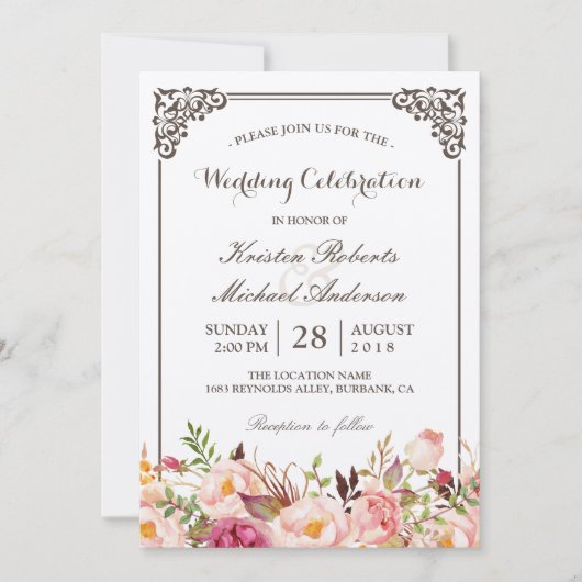 Rustic Floral Lijst Real Kraft Wedding Celebration Kaart (Voorkant)