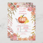 Rustic Floral Little Pumpkin Herfst 1st Birthday Kaart (Voorkant / Achterkant)