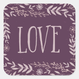 Rustic Floral Love   PAARS   Vierkante Sticker