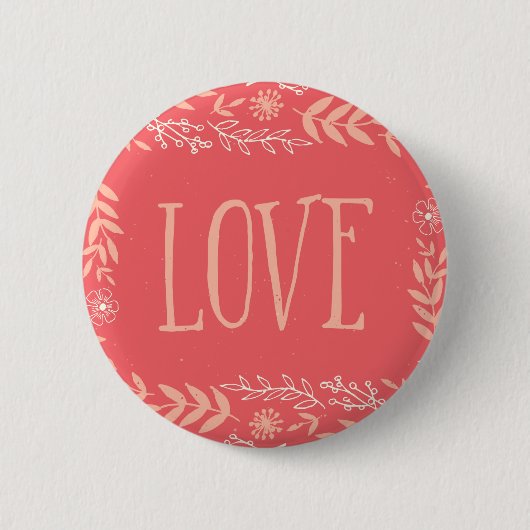 Rustic Floral Love | Roze Sinaasappel Ronde Button 5,7 Cm (Voorkant)