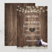Rustic Floral Lovevogels & String Lights Wedding Kaart (Voorkant / Achterkant)