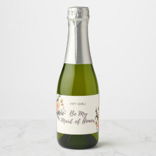 Rustic Floral Maid of Honor proposal Gift Sparkling Wijnetiket