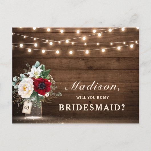 Rustic Floral Mason Jar... ben je mijn Bridesmaid Briefkaart (Voorkant)
