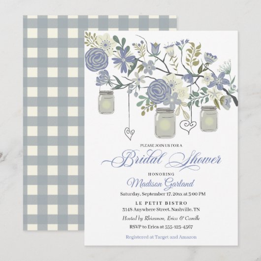 Rustic Floral Mason Jar Bridal Shower Kaart (Voorkant / Achterkant)