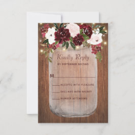 Rustic Floral Mason Jar Burgundy Blush Wedding RSVP Kaartje