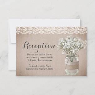 Rustic Floral Mason Jar Burlap Reception Kaart