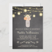 Rustic Floral Mason Jar Lights Graduation Party Kaart (Voorkant)