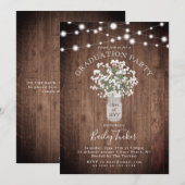 Rustic Floral Mason Jar Lights Graduation Party Kaart (Voorkant / Achterkant)