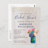 Rustic Floral Mason Jar & Lights Vrijgezellenfeest Briefkaart (Voorkant / Achterkant)