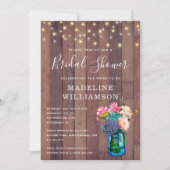 Rustic Floral Mason Jar & Lights Vrijgezellenfeest Kaart (Voorkant)