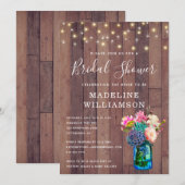 Rustic Floral Mason Jar & Lights Vrijgezellenfeest Kaart (Voorkant / Achterkant)