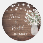 Rustic Floral Mason Jar & Lights Wedding Ronde Sticker (Voorkant)