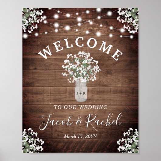 Rustic Floral Mason Jar Lights Welkom bruiloft Poster (Voorkant)