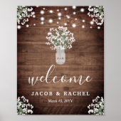 Rustic Floral Mason Jar Lights Welkom bruiloft Poster (Voorkant)