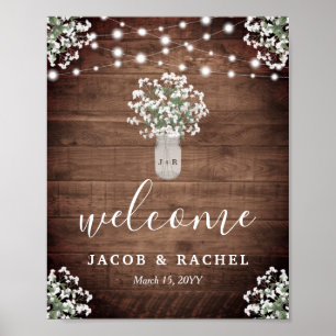 Rustic Floral Mason Jar Lights Welkom bruiloft Poster