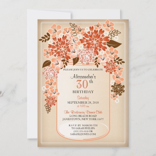 Rustic Floral Mason Jar Parchment Birthday 2 Kaart (Voorkant)