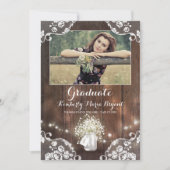 Rustic Floral Mason Jar Photo Graduparty Kaart (Voorkant)