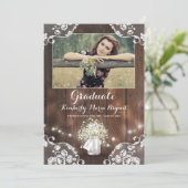 Rustic Floral Mason Jar Photo Graduparty Kaart (Staand voorkant)