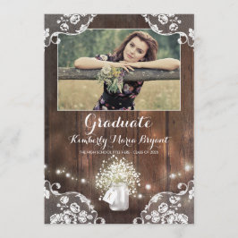 Rustic Floral Mason Jar Photo Graduparty Kaart